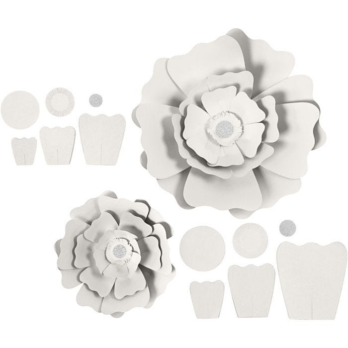 Papierblumen, D 15+25 cm, 230 g, Weiß, 2 Stk/ 1 Pck