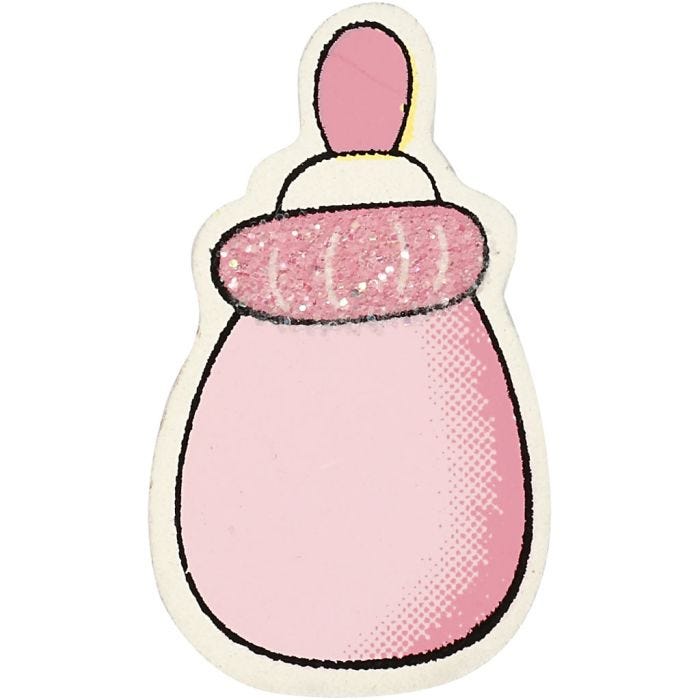 Milchflasche, 22x37 mm, 1,7 mm, Glitter, Rosa, 10Stk/ 1 Pck