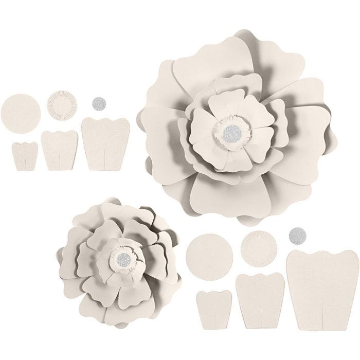 Papierblumen, D 15+25 cm, 230 g, Naturweiß, 2 Stk/ 1 Pck