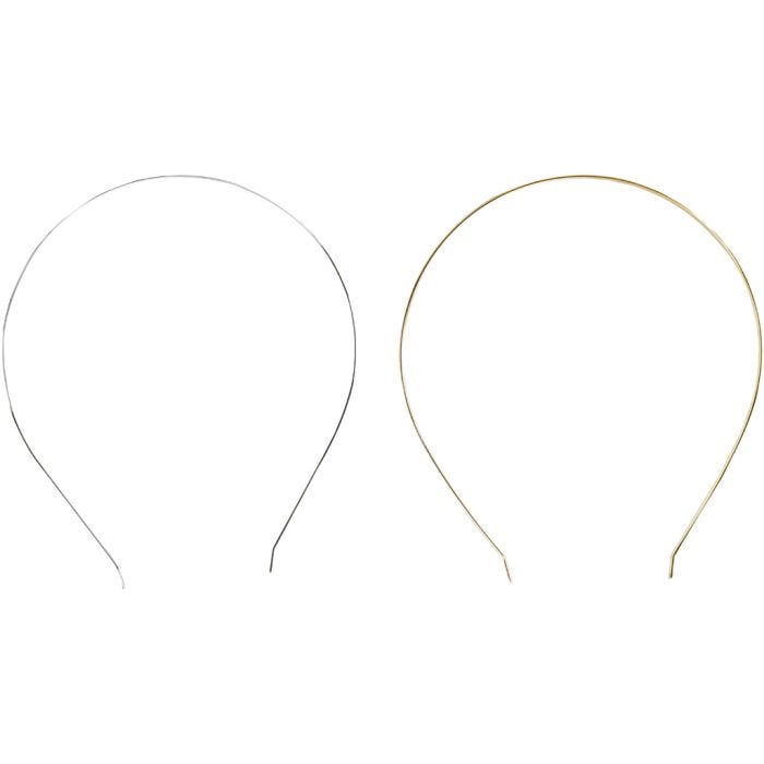 Haarreifen, L 14 cm, B 5 mm, Vergoldet, Versilbert, 2 Stk/ 1 Pck