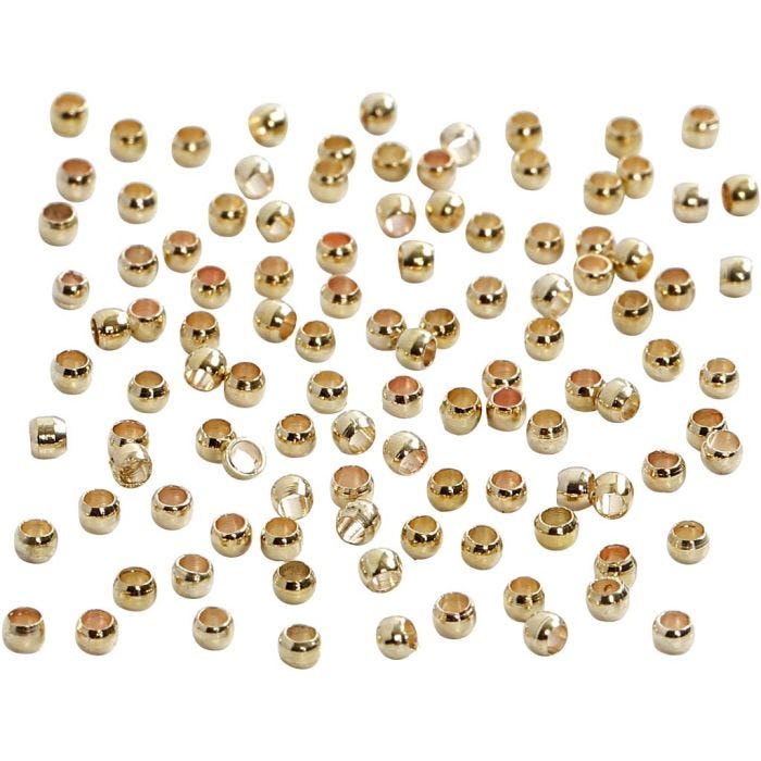 Quetschperlen, D 2 mm, Gold, 100 Stk/ 1 Pck