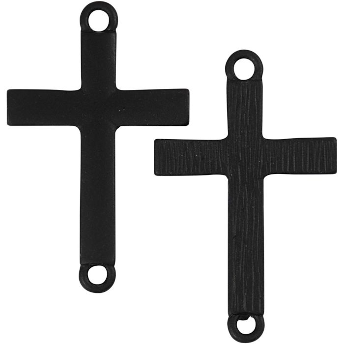 Kreuz, Größe 20x30 mm, Lochgröße 2 mm, Schwarz, 4 Stk/ 1 Pck