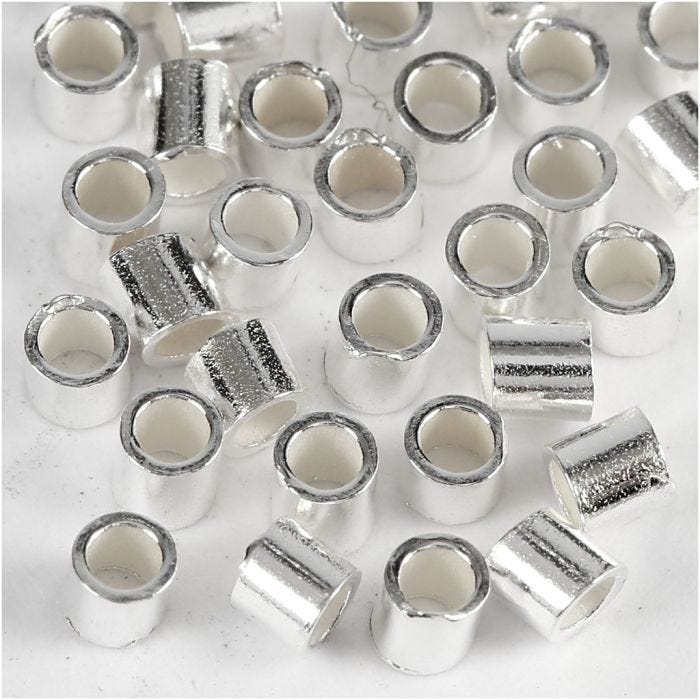 Quetschperlen, D 2 mm, Silber, 50 Stk/ 1 Pck