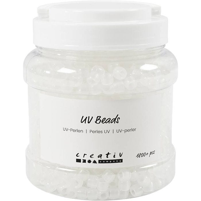 UV-Perlen , L 6 mm, D 8 mm, Lochgröße 4 mm, Sortierte Farben, 320 g, 700 ml/ 1 Dose