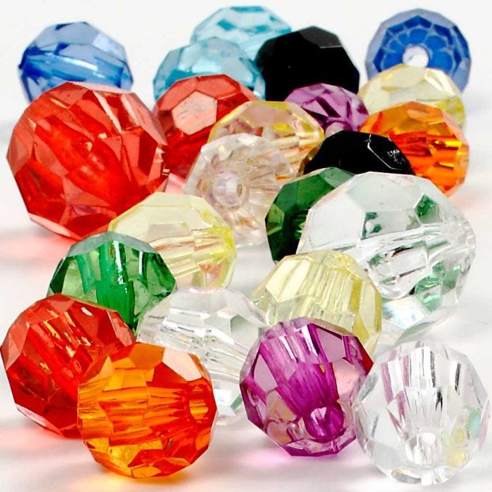 Facettenperlen, Größe 10-12-16 mm, Lochgröße 1-2,5 mm, Sortierte Farben, 75 g, 100 Stk/ 1 Pck
