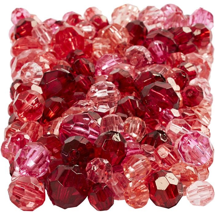 Facettenperlen, Größe 4-12 mm, Lochgröße 1-2,5 mm, Rottöne, 250 g/ 1 Pck