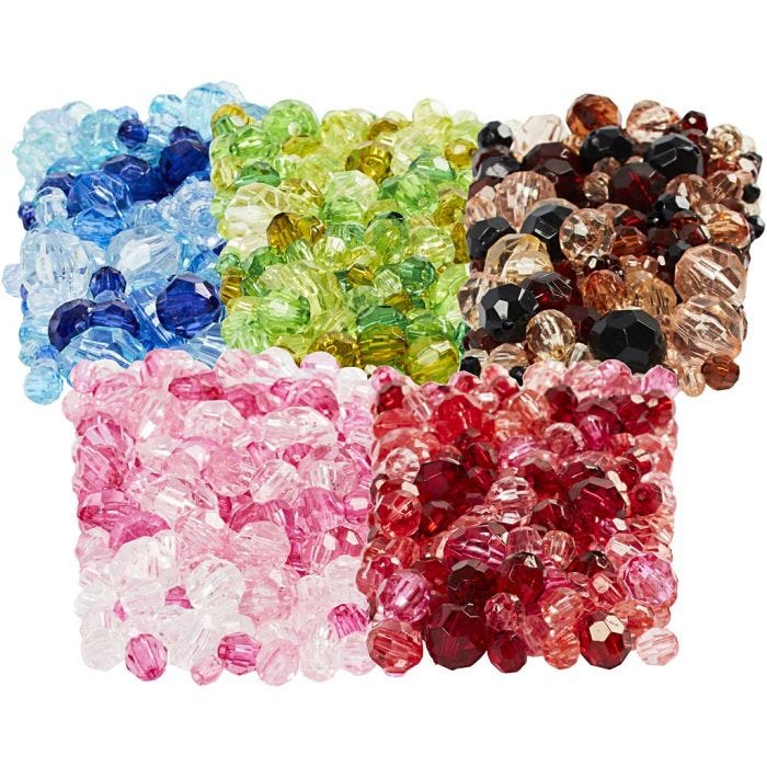 Facettenperlen, D 4-12 mm, Lochgröße 1-2,5 mm, Sortierte Farben, 7x250 g/ 1 Pck