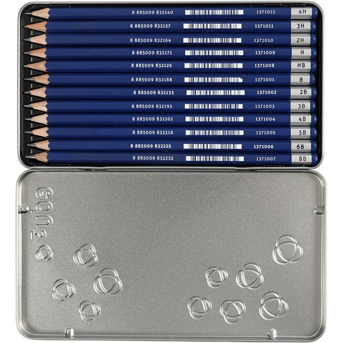 edu Zeichenstifte, B,2B,4B,5B,6B,8B,9B,HB,H,2H,3H,4H, 12 Stk/ 1 Pck