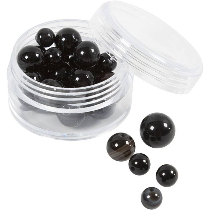 Achat Steinperlen, Größe 1x10, 12x8, 15x6 mm, Lochgröße 0,9-1 mm, Schwarz, 28 Stk/ 1 Pck