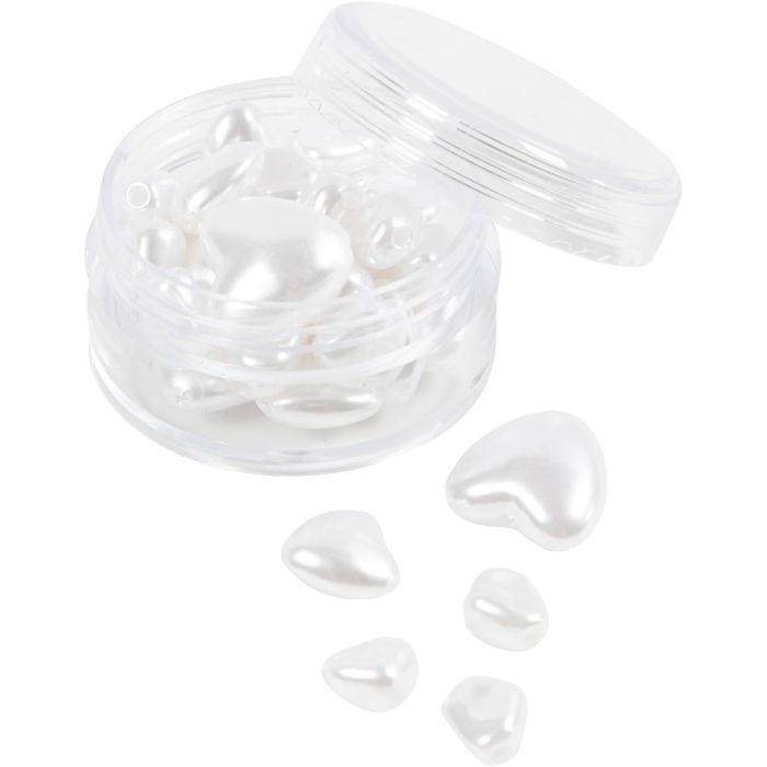 Wachsperlen, Herzen, D 7-13 mm, Lochgröße 1,3-1,5 mm, Perlmutt, 32 Stk/ 1 Pck
