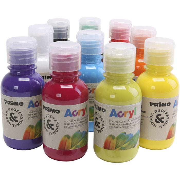 PRIMO Acrylfarbe in ausgezeichneter Qualität, Sortierte Farben, 10x125 ml/ 1 Pck