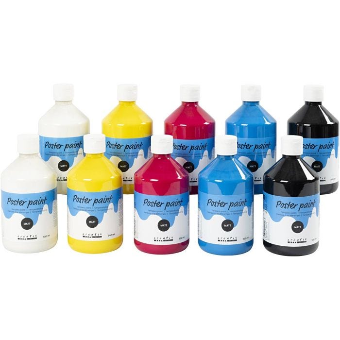 Temperafarbe Matt, Primärfarben, 10x500 ml/ 1 Pck