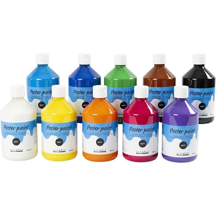 Temperafarbe Matt, Sortierte Farben, 10x500 ml/ 1 Pck