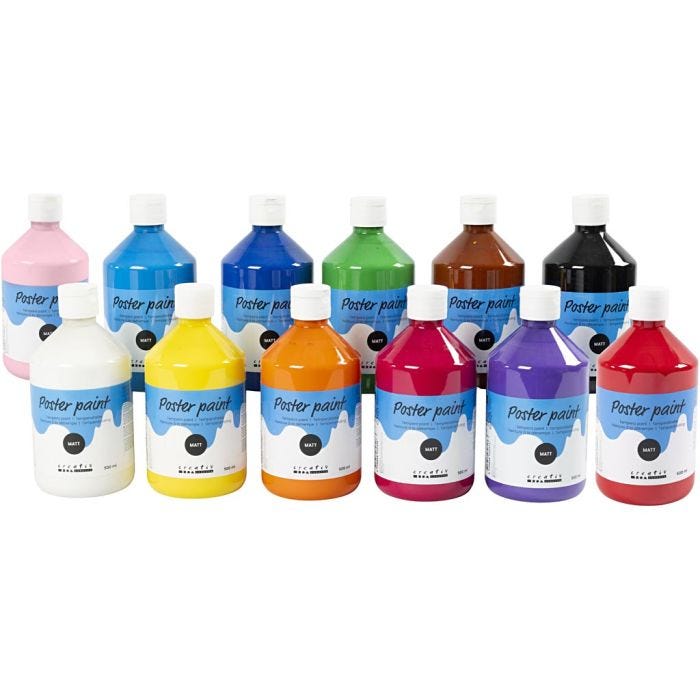 Temperafarbe Matt, Sortierte Farben, 12x500 ml/ 1 Pck
