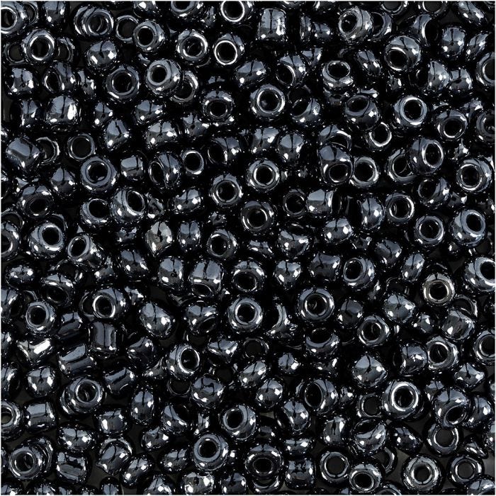 Rocailleperlen, D 3 mm, Größe 8/0, Lochgröße 0,6-1,0 mm, Schwarz metallic, 25 g/ 1 Pck