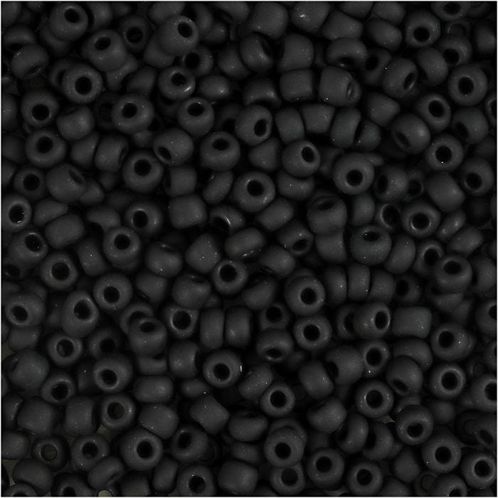 Rocailleperlen, D 3 mm, Größe 8/0, Lochgröße 0,6-1,0 mm, Schwarz mattiert, 25 g/ 1 Pck