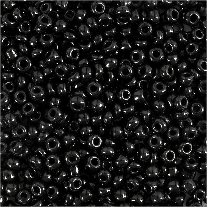 Rocailleperlen, D 3 mm, Größe 8/0, Lochgröße 0,6-1,0 mm, Schwarz, 25 g/ 1 Pck