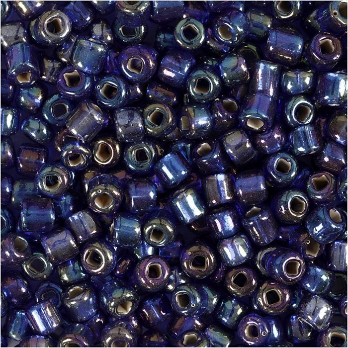 Rocailleperlen, D 4 mm, Größe 6/0, Lochgröße 0,9-1,2 mm, Blau irisierend, 25 g/ 1 Pck