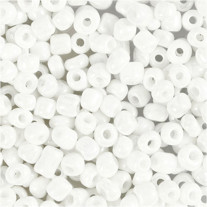 Rocailleperlen, D 4 mm, Größe 6/0, Lochgröße 0,9-1,2 mm, Perlmuttweiß, 25 g/ 1 Pck