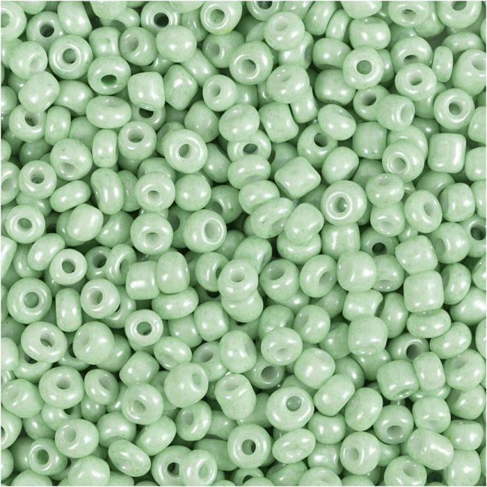 Rocailleperlen, D 3 mm, Größe 8/0, Lochgröße 0,6-1,0 mm, Hellgrün, 25 g/ 1 Pck