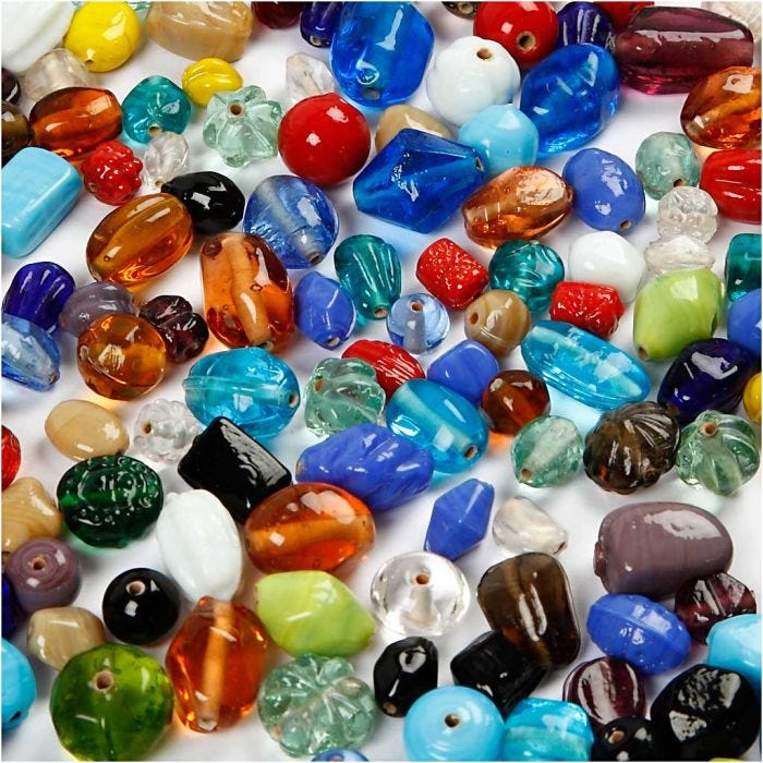 Glasperlen, Größe 7-18 mm, Lochgröße 1 mm, Sortierte Farben, 1000 g/ 1 Pck