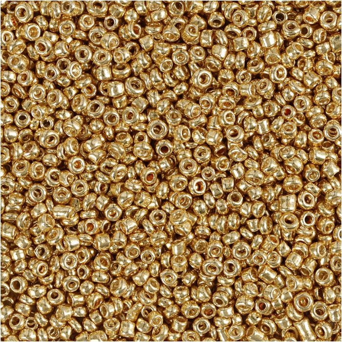 Rocailleperlen, D 1,7 mm, Größe 15/0, Lochgröße 0,5-0,8 mm, Messing, 25 g/ 1 Pck