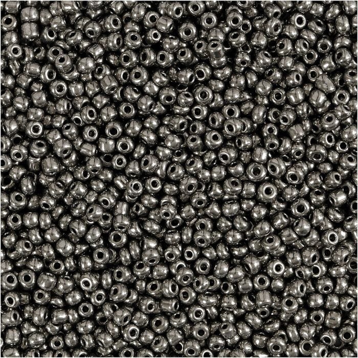 Rocailleperlen, D 1,7 mm, Größe 15/0, Lochgröße 0,5-0,8 mm, Grau Metall, 25 g/ 1 Pck
