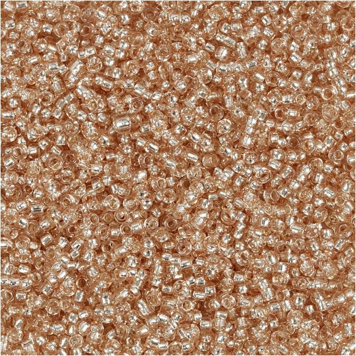 Rocailleperlen, D 1,7 mm, Größe 15/0, Lochgröße 0,5-0,8 mm, Pfirsich, 25 g/ 1 Pck