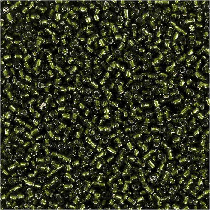Rocailleperlen, D 1,7 mm, Größe 15/0, Lochgröße 0,5-0,8 mm, Grasgrün, 25 g/ 1 Pck