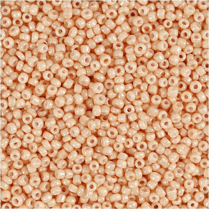 Rocailleperlen, D 1,7 mm, Größe 15/0, Lochgröße 0,5-0,8 mm, Hellpfirsich, 25 g/ 1 Pck
