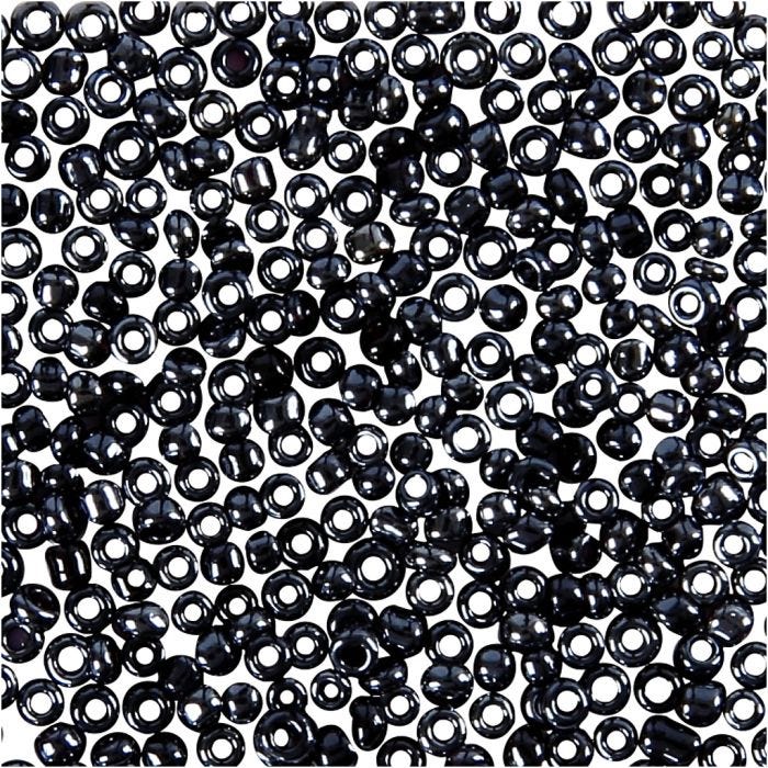 Rocailleperlen, D 1,7 mm, Größe 15/0, Lochgröße 0,5-0,8 mm, Dunkelgrau, 25 g/ 1 Pck