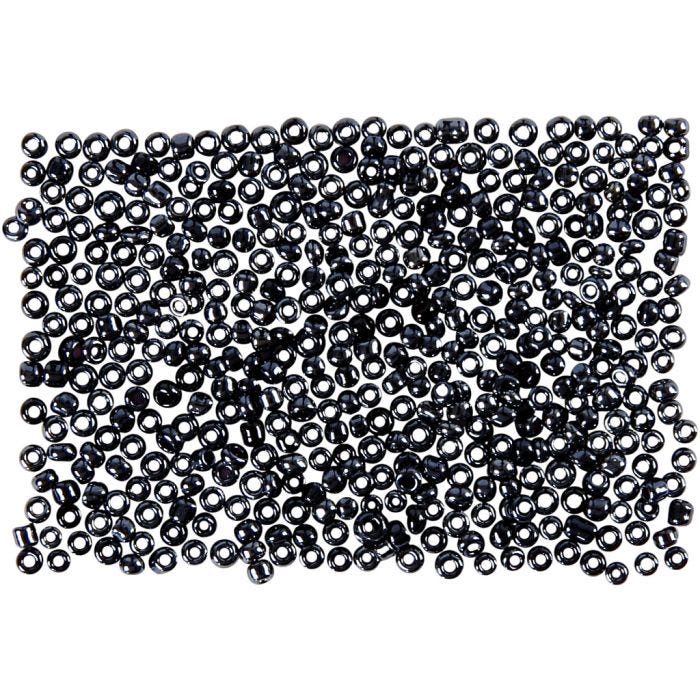 Rocailleperlen, D 1,7 mm, Größe 15/0, Lochgröße 0,5-0,8 mm, Dunkelgrau, 500 g/ 1 Btl.