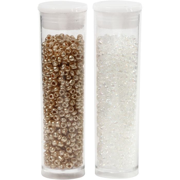 Rocailleperlen, D 1,7 mm, Größe 15/0, Lochgröße 0,5-0,8 mm, Weiß, 2x7 g/ 1 Pck