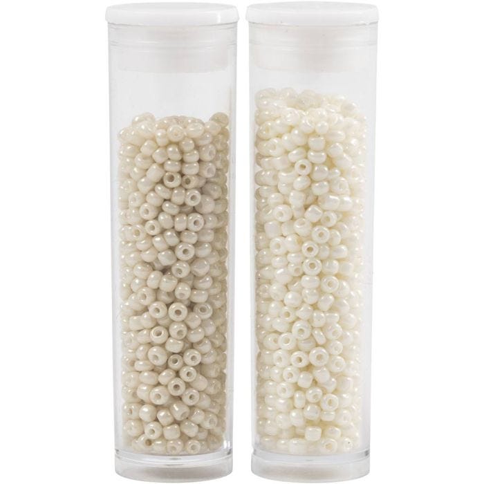 Rocailleperlen, D 1,7 mm, Größe 15/0, Lochgröße 0,5-0,8 mm, Beige, Perlmutt, 2x7 g/ 1 Pck