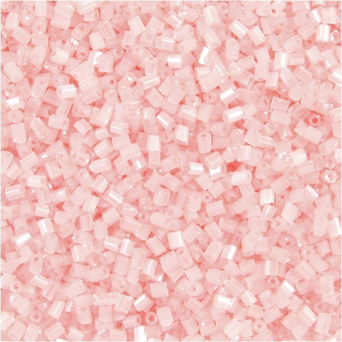 Rocaille Seed Beads 2-cut, D 1,7 mm, Größe 15/0, Lochgröße 0,5 mm, Transparent Rosa, 25 g/ 1 Pck