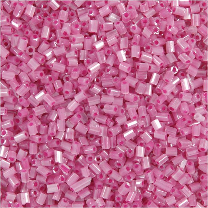 Rocailles-Perlen 2-cut, D 1,7 mm, Größe 15/0, Lochgröße 0,5 mm, Rosa, 25 g/ 1 Pck
