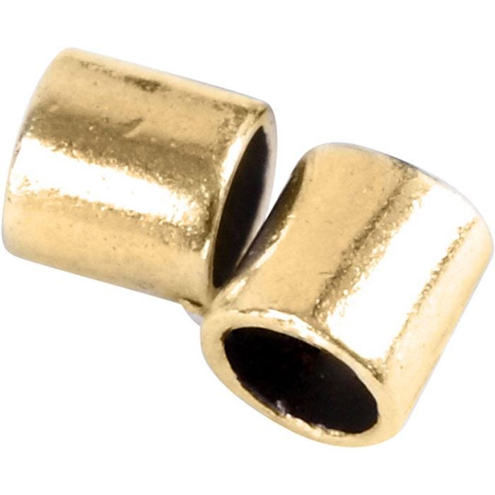 Quetschperle in Röhrenform, Größe 2x2 mm, Lochgröße 1,4 mm, Vergoldet, 80 Stk/ 1 Pck