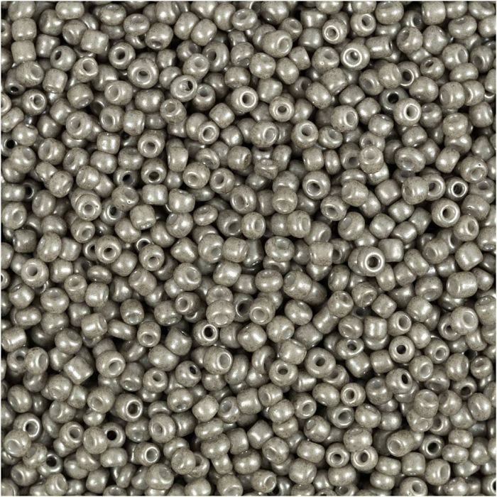 Rocailleperlen, D 1,7 mm, Größe 15/0, Lochgröße 0,5-0,8 mm, Hellgrau, 25 g/ 1 Pck