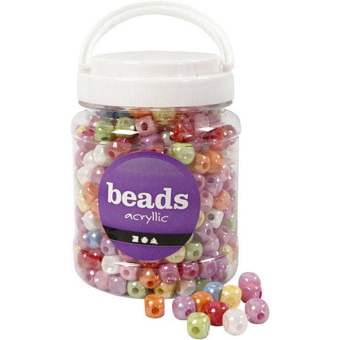 Würfel-Perlen, Größe 10x10 mm, Lochgröße 4 mm, Sortierte Farben, 400 g, 700 ml/ 1 Dose