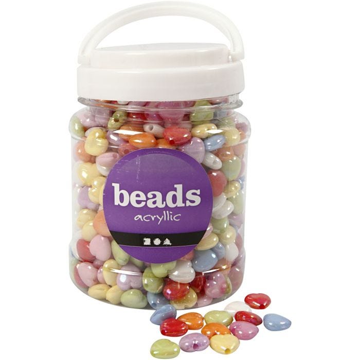 Herzperlen, Größe 15x15 mm, Lochgröße 3 mm, Sortierte Farben, 465 g, 700 ml/ 1 Dose