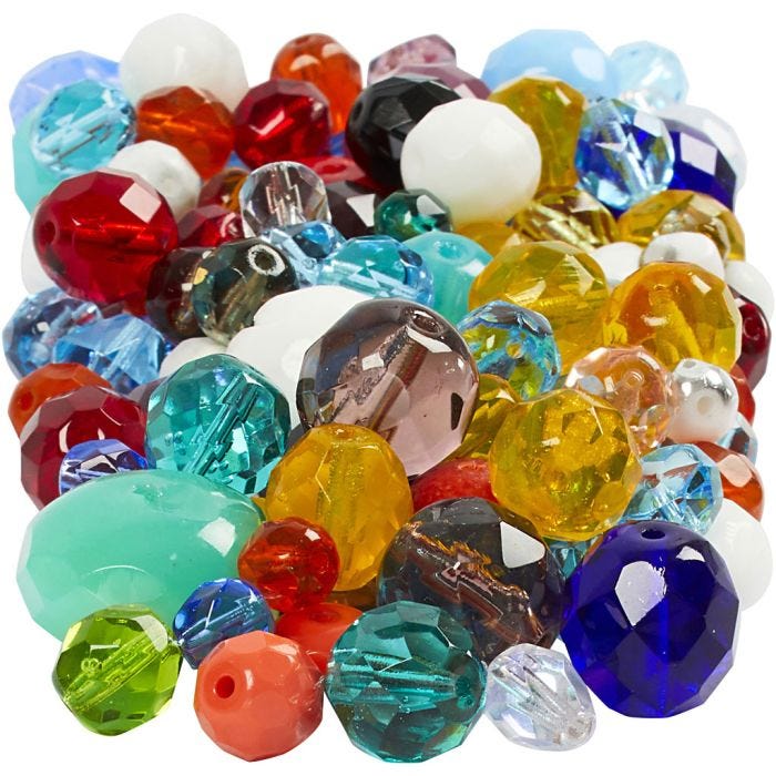 Glasschliffperlen, Größe 3-15 mm, Lochgröße 0,5-1,5 mm, Sortierte Farben, 400 g/ 1 Pck