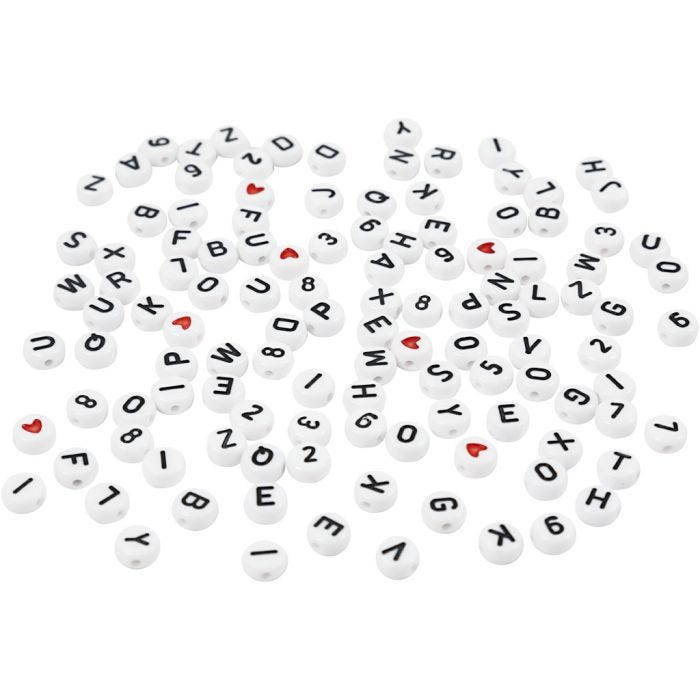 Buchstaben-Perlen, Größe 7 mm, Lochgröße 1,2 mm, Weiß, 25 g/ 1 Pck