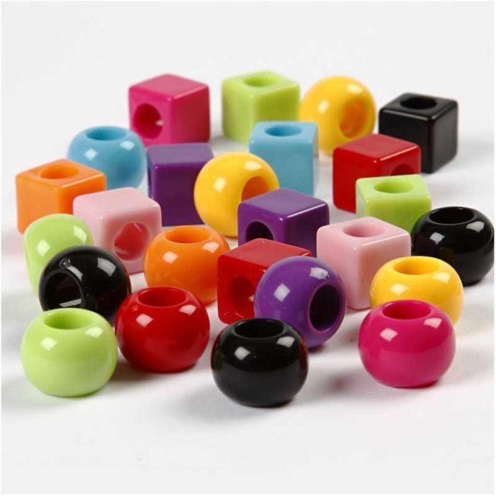 Kunststoffperlen, Größe 11 mm, Lochgröße 7 mm, Sortierte Farben, 75 g, 150 ml/ 1 Pck