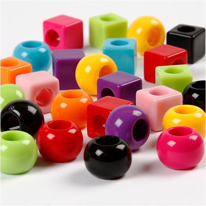 Kunststoffperlen, Größe 11 mm, Lochgröße 7 mm, Sortierte Farben, 1000 g, 1700 ml/ 1 Pck