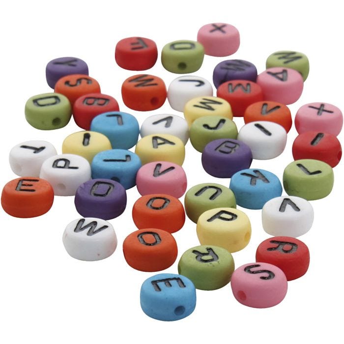 Runde Buchstabenperlen, D 7 mm, Lochgröße 1-2 mm, Dicke 4 mm, Sortierte Farben, 500 g/ 1 Pck