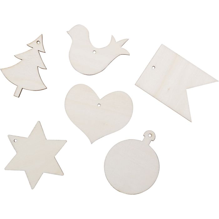 Holzfiguren zum Dekorieren, Größe 6x6 cm, 24 Stk/ 1 Pck