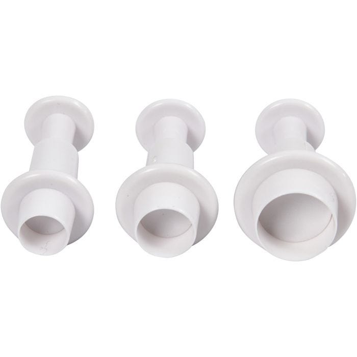 Ausstecher mit Stempelgriff, Kreis, 1,1+1,3+1,7 cm, Weiß, 3Stk/ 1 Pck