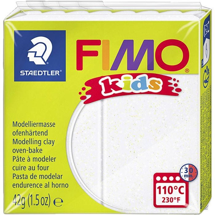 FIMO® Kids Clay, Glitter, Weiß, 42 g/ 1 Pck