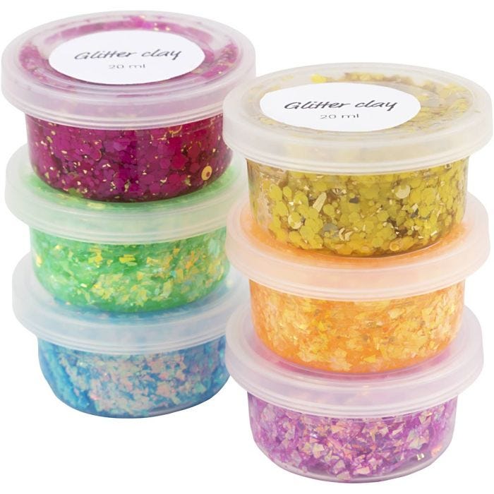 Glitter Clay, Sortierte Farben, 6x20 ml/ 1 Pck