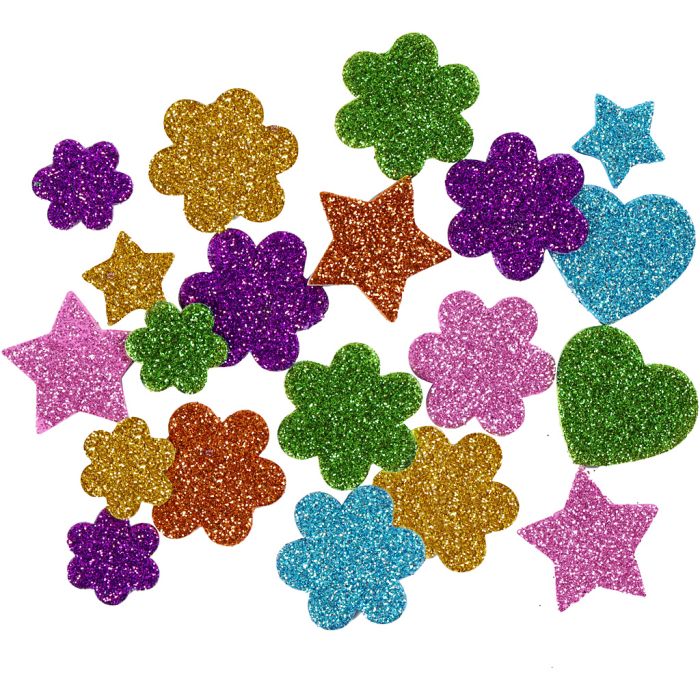 Moosgummifiguren, Sterne, Blumen und Herzen, D 19+29 mm, 100 sort./ 1 Pck